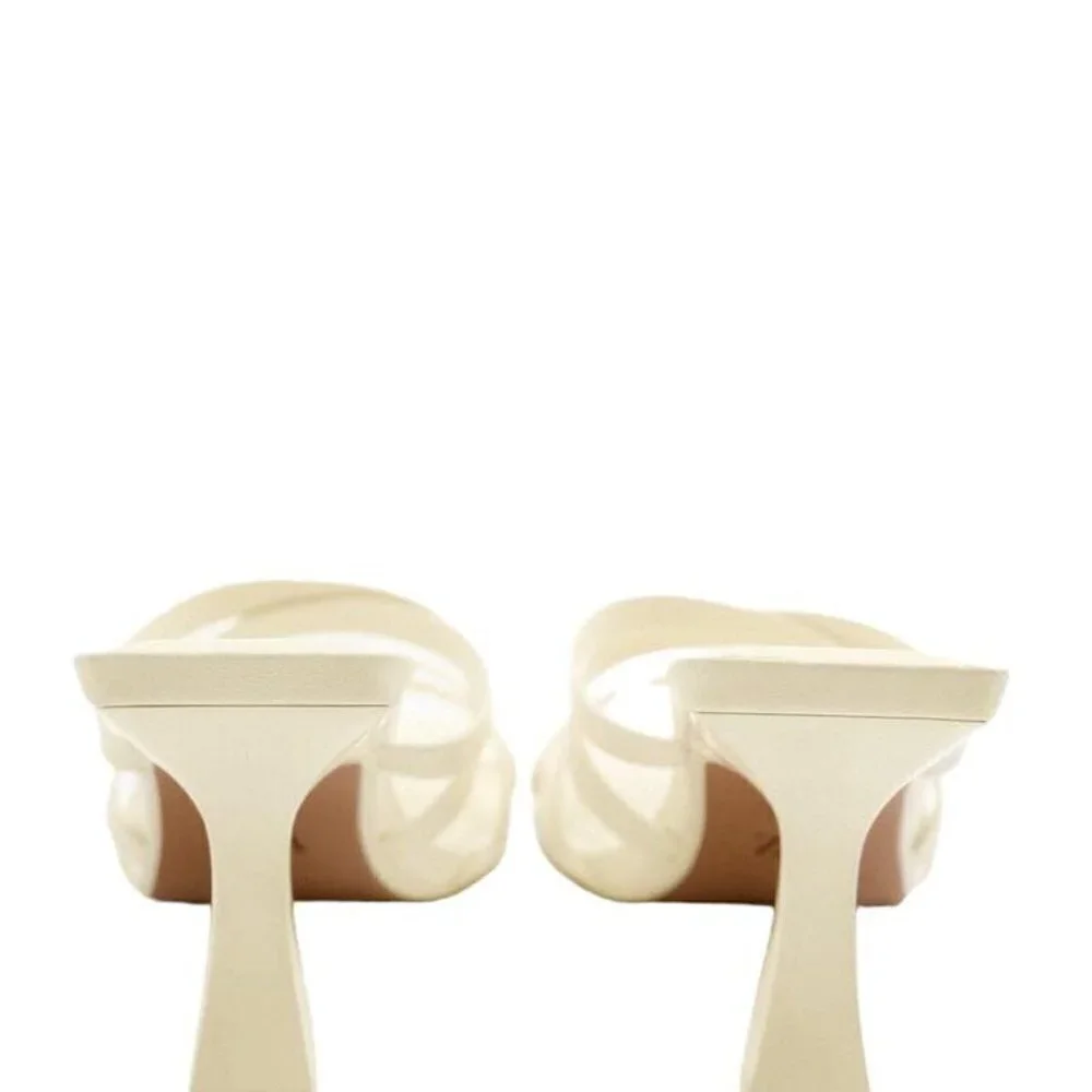 ZARA LEATHER STRAPPY HIGH-HEEL SANDALS ECRU WHITE SIZE 6.5 | 2303/010